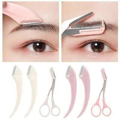 Pink eyebrow trimming scissors with built-in comb
